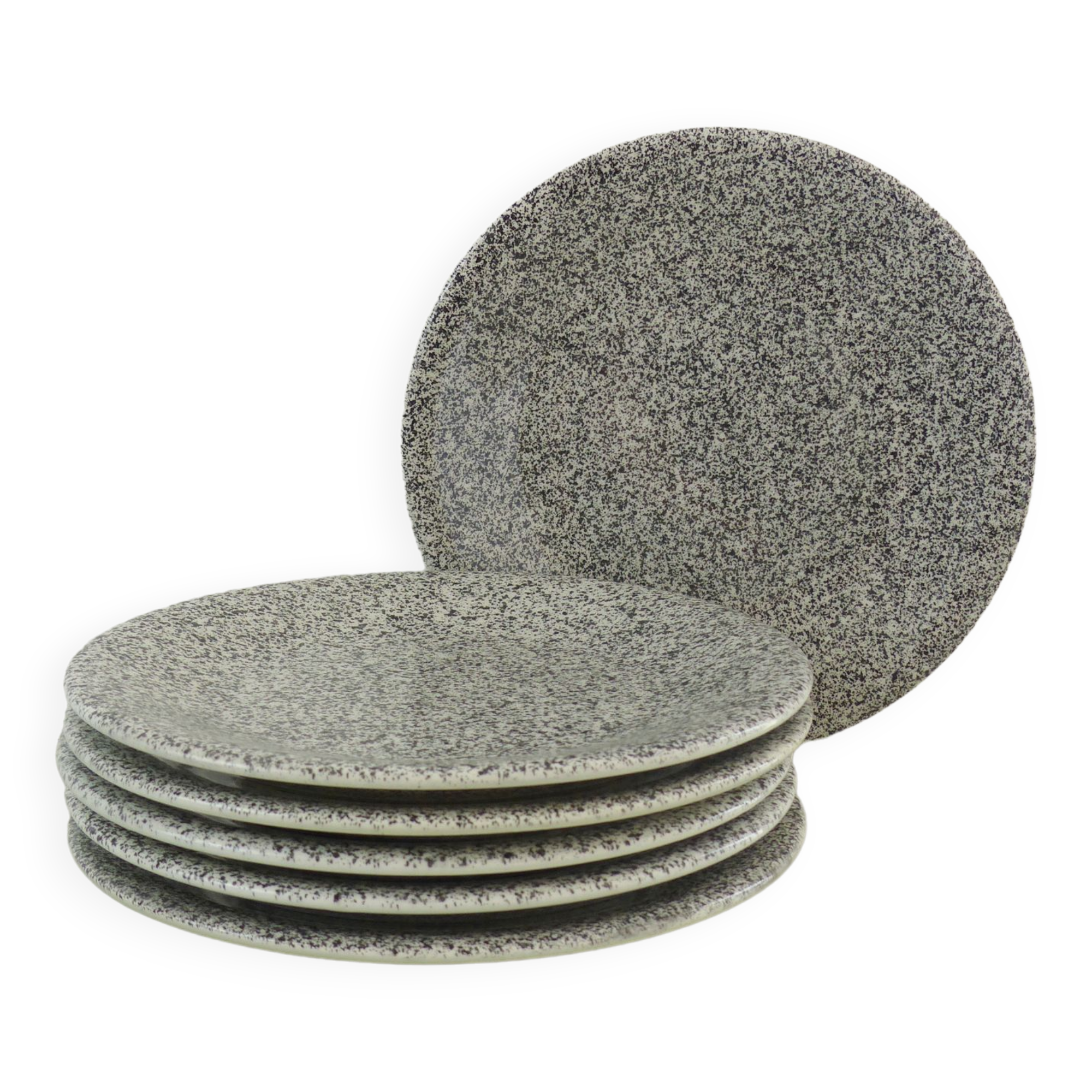 Set of 6 flat plates in speckled stoneware Italy