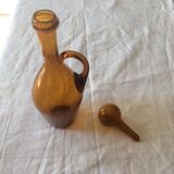 Bulgy blown and bubble glass carafe amber