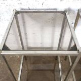 Pair of vintage side tables, chrome and smoked glass 1970