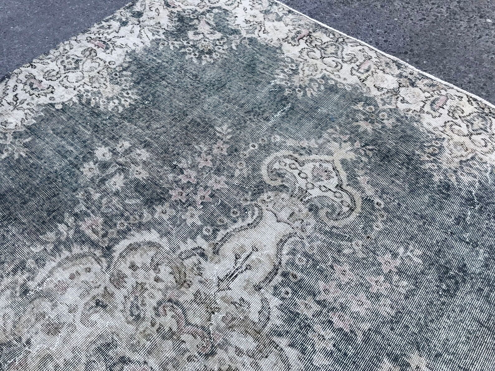 Beige Blue Green Faded oushak Rug