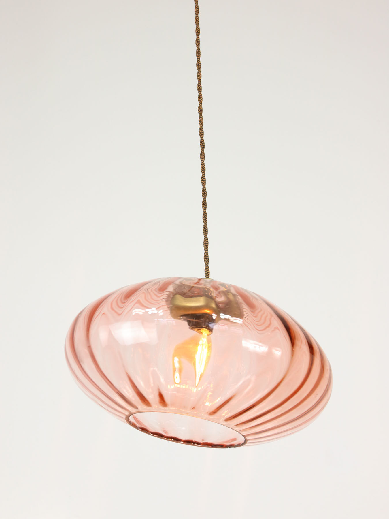 Mid Century Brass and Glass Crooked Pendant Lamp