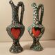 Rare paire de vases anciens barbotine de vallauris style fat lava terre de lave. tons vert turquoise