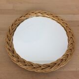 Woven rattan log mirror 30 cm