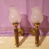 Paire d'appliques laiton et opaline design vintage