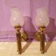 Pair of vintage design brass and opaline wall lights