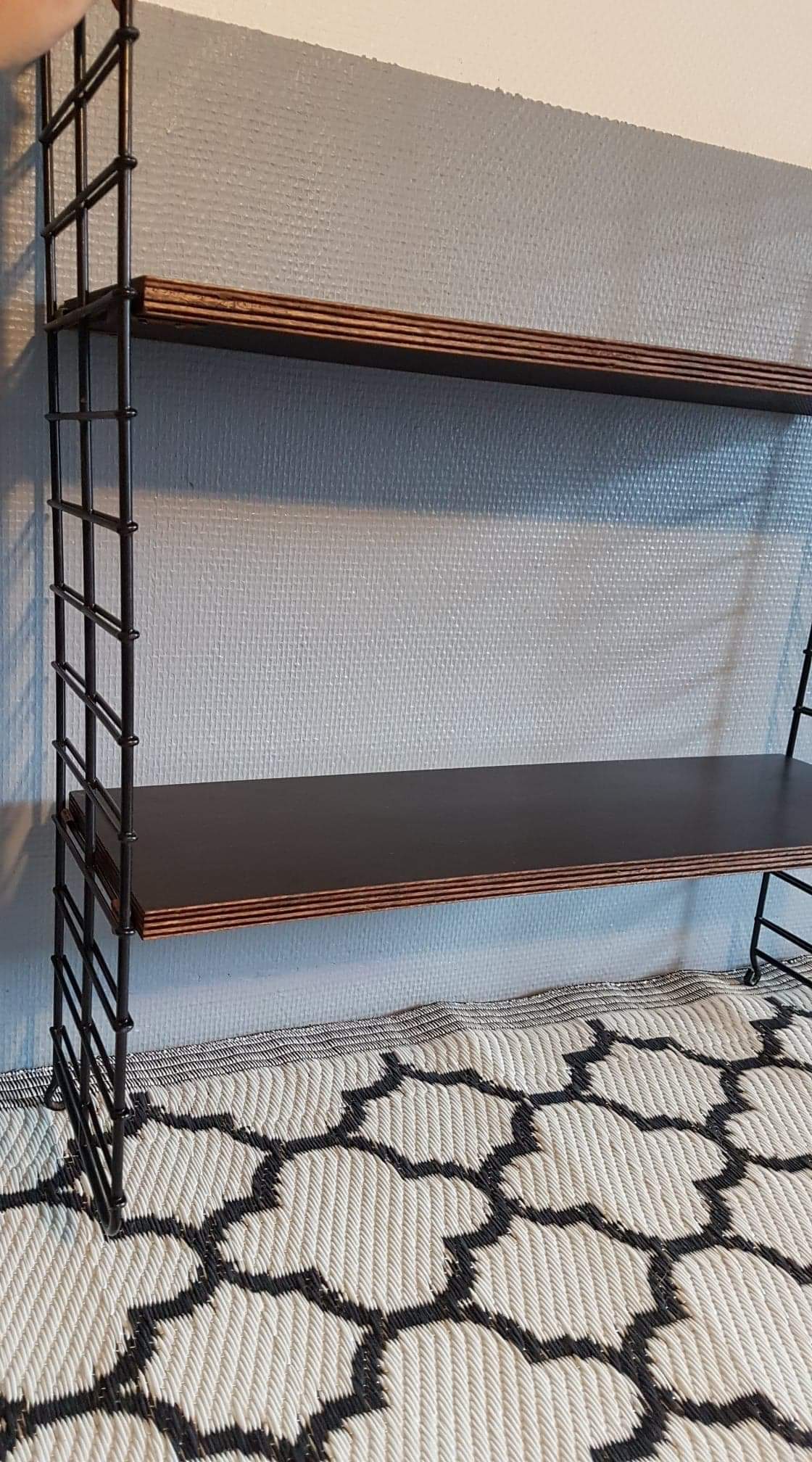 Wall shelf 2 planks tomado dark wood and black metal structure
