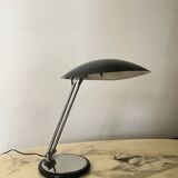 Modernist chrome desk table lamp and black metal bowl, Aluminor 1970 design