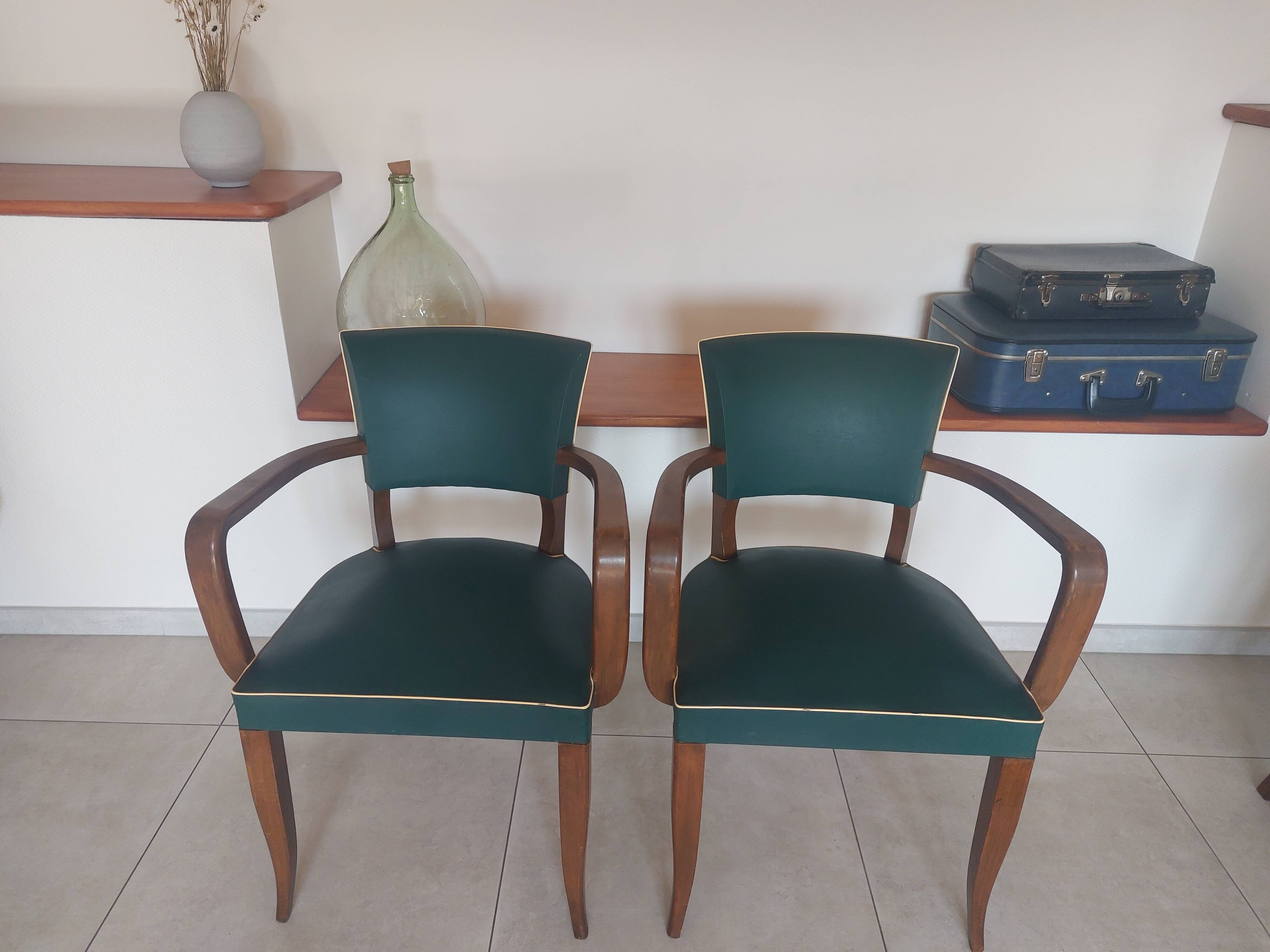 paire de chaises, fauteuils bridges vert foncé