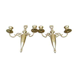 Pair of brass candlestick sconces