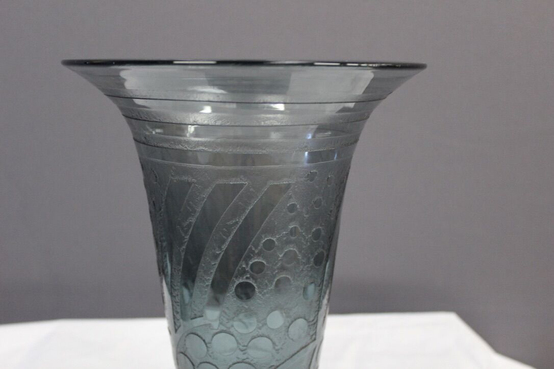 Art Deco Blue Vase Cleared with Acid