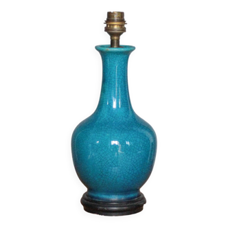 Vintage ceramic lamp, turquoise blue table lamp, bedside lamp.