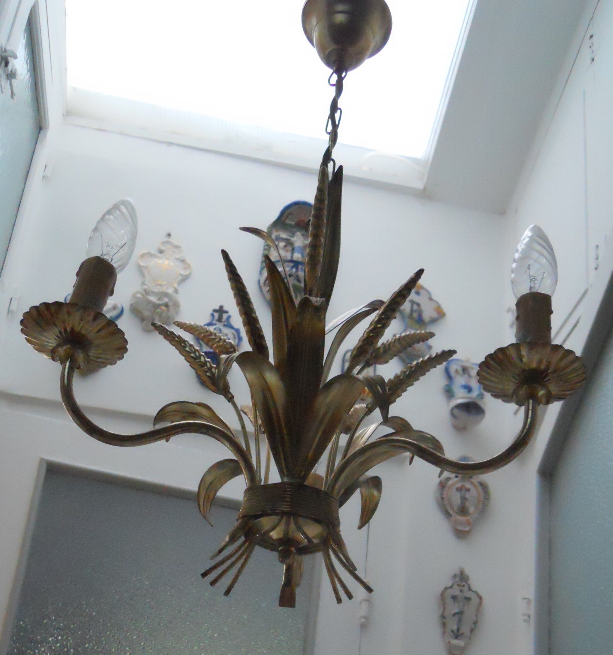 Chandelier epis de ble metal dore 3 lights