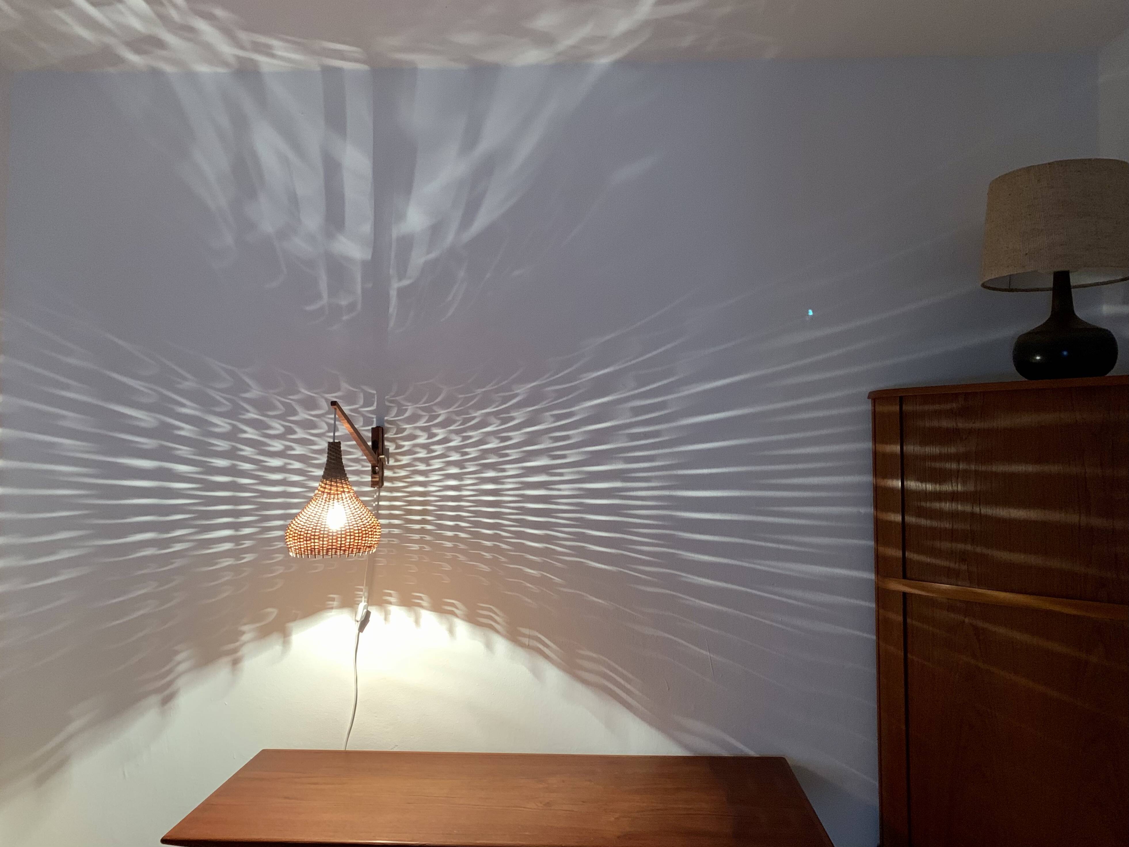 Danish Teak and Wicker Wall Lamp