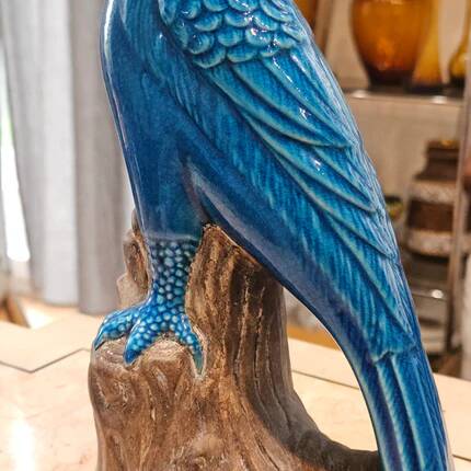 Turquoise glazed ceramic cockatoo parrot statuette 30 cm