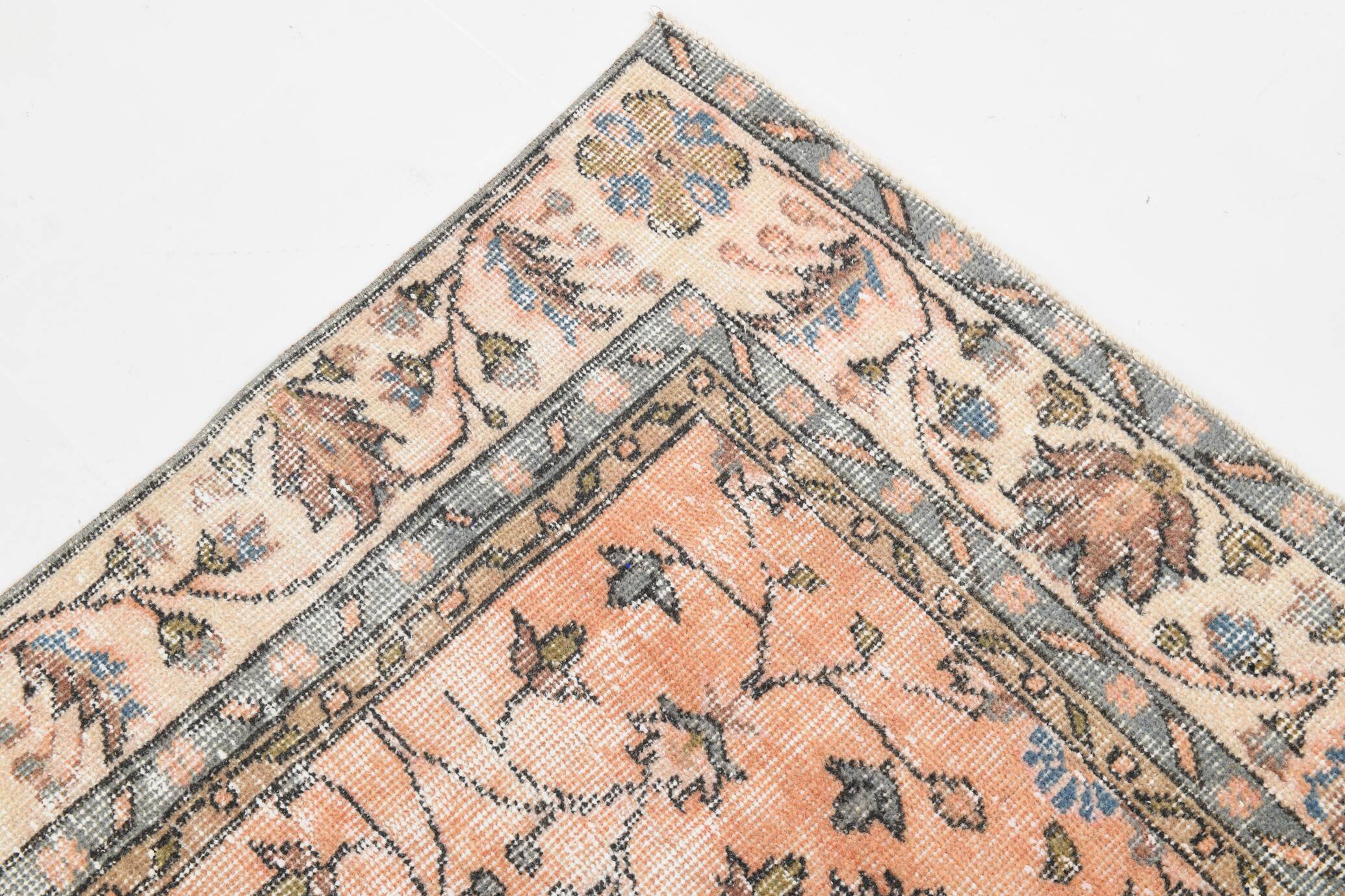 7x10 Soft Pastel Orange Handmade Floral Turkish Vintage Rug