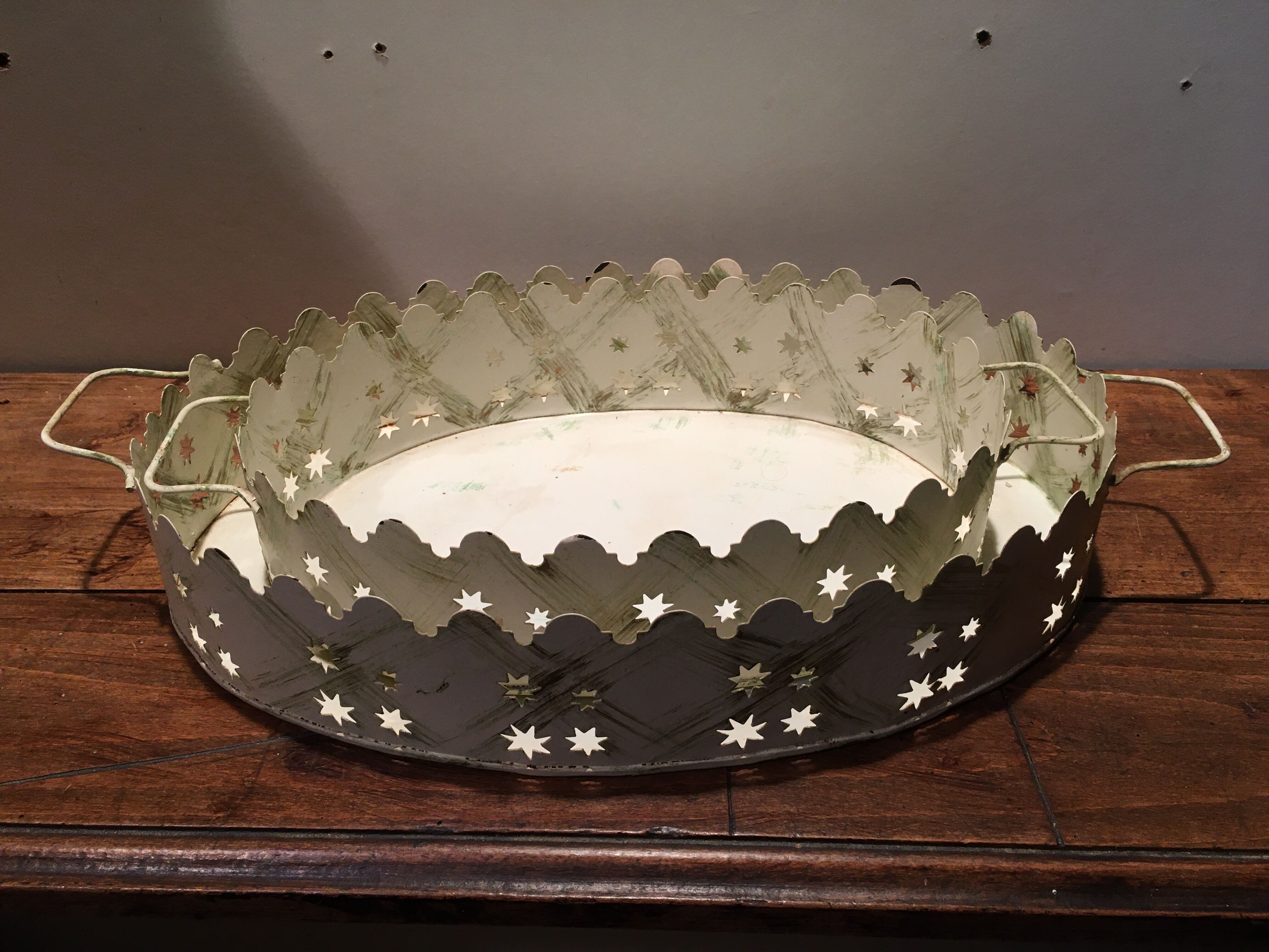 Pair of white patinated metal trays