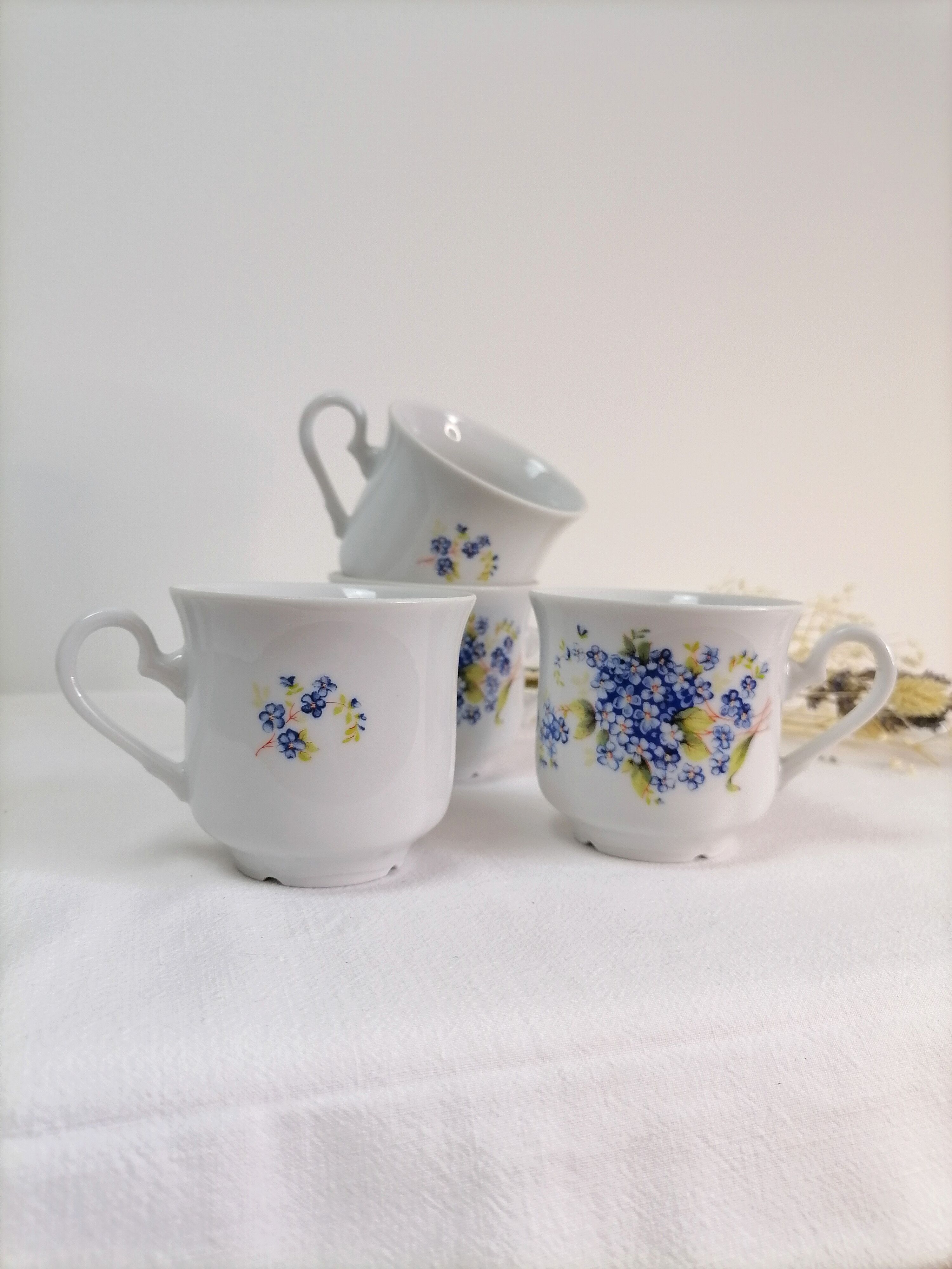 Set of 4 bohemian porcelain coffee cups