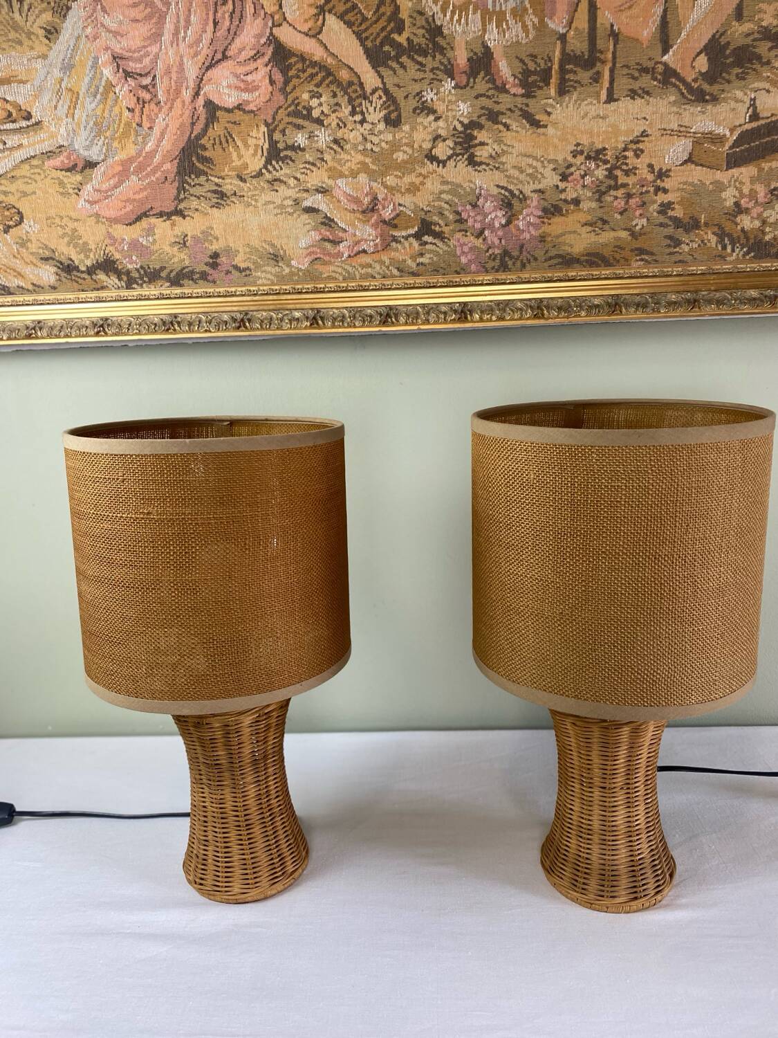 Pair of wicker lamps