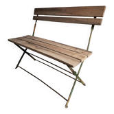 Banc de jardin pliant français ancien avec assise en noyer