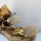 Pair of wall lights in brass and moulded bubble glass, style Helena Tynell.