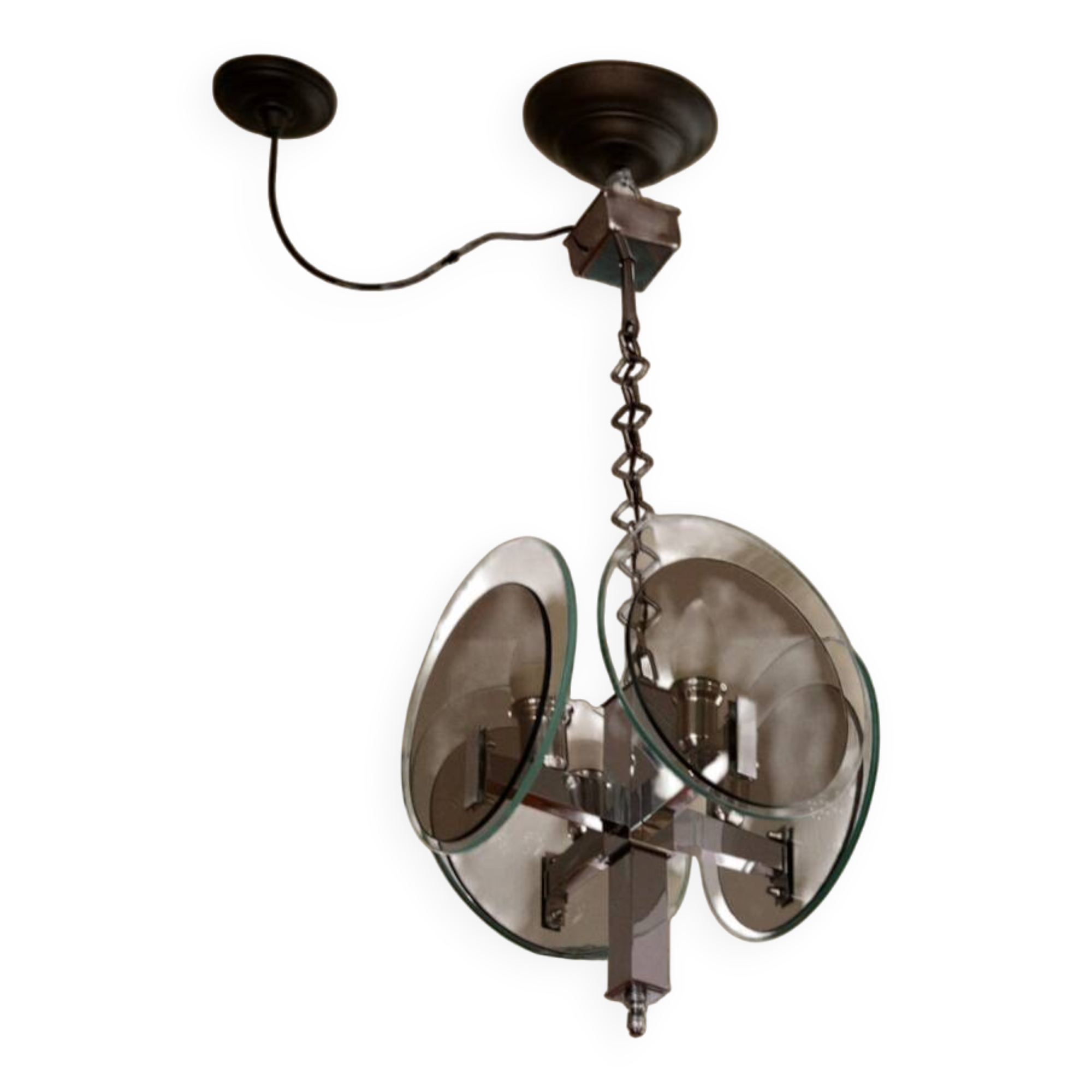 Vintage Art Deco chandelier in chrome metal and glass, Italy, 1970s