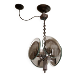 Vintage Art Deco chandelier in chrome metal and glass, Italy, 1970s