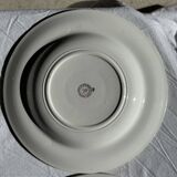 Set of 9 vintage turquoise deep plates with gold trim and pink flowers.