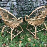 Fauteuils rotin bambou années 60