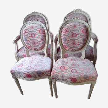 4 fauteuils médaillon style Louis XVI