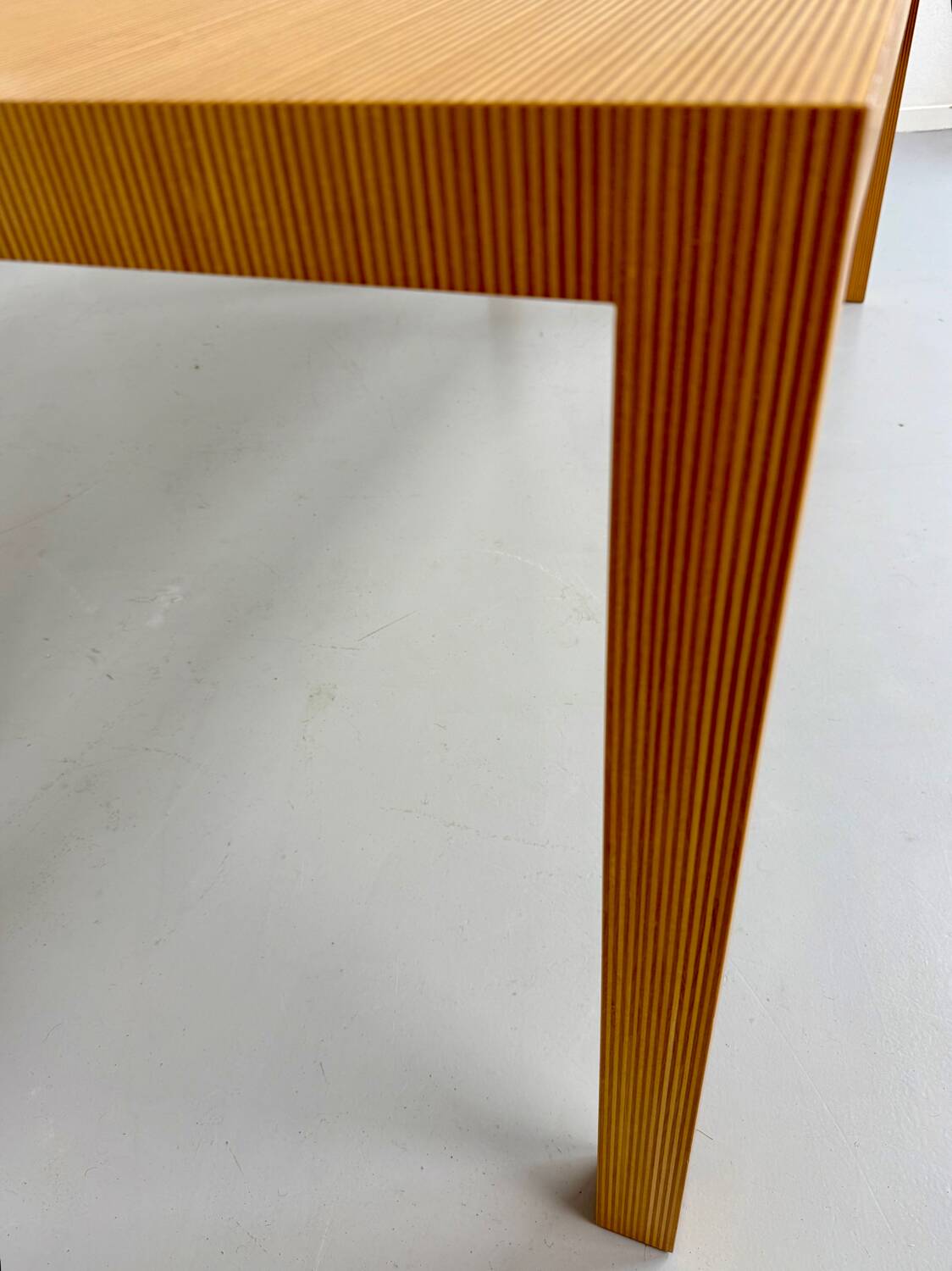 Post-modern striped wood table with drawers, design 80.