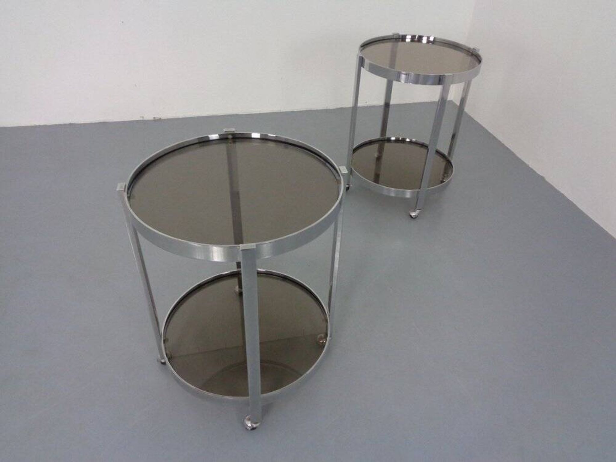 Mid-Century Glass & Metal Serving Bar Carts, 1960s, Set of 2