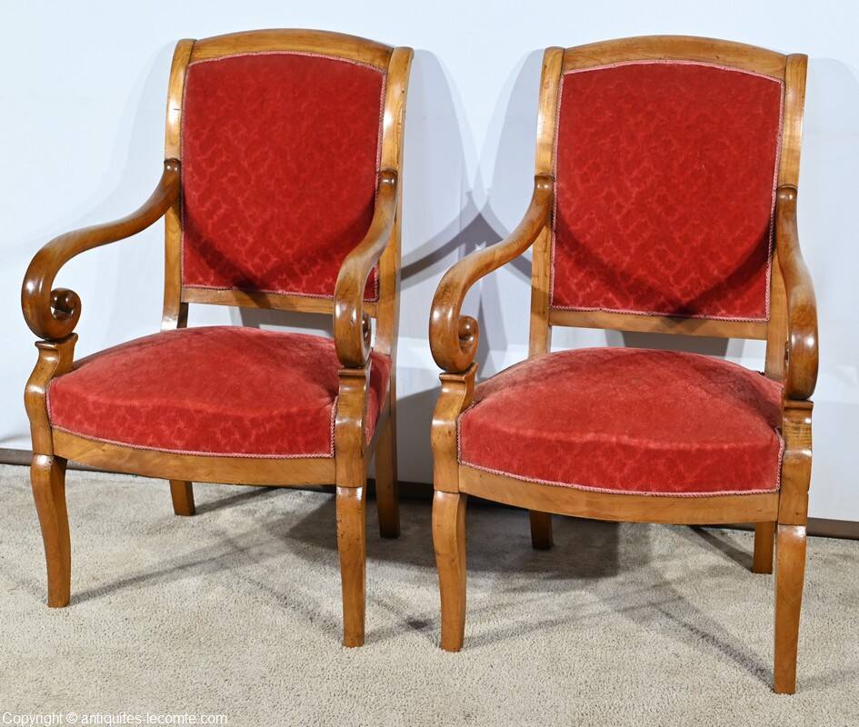 Pair of Cherry Wood Armchairs, Louis Philippe Period – 1st Part 19th