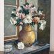 Bouquet in a gold vase, oil on canvas