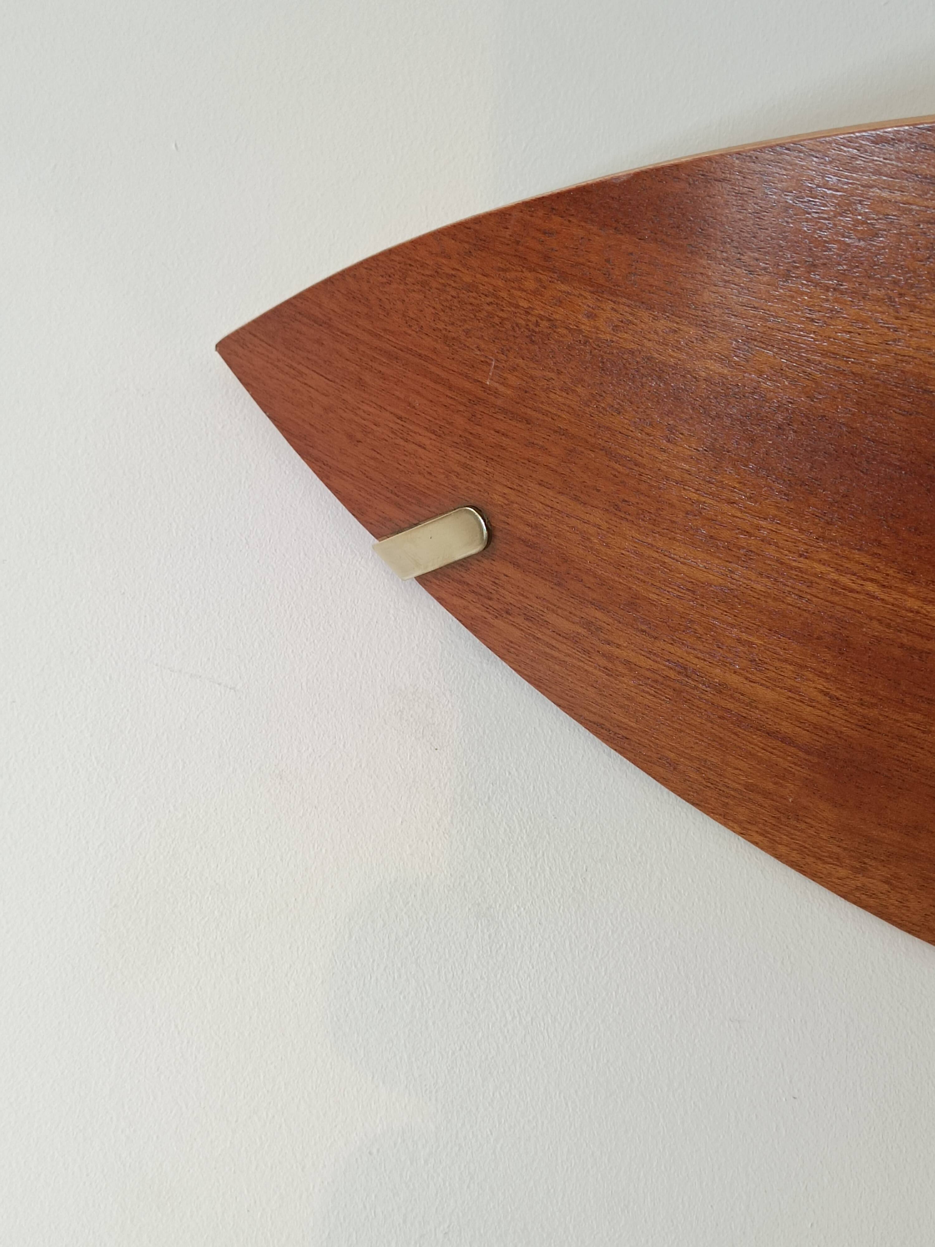 Large wooden and brass wall lights by Declic France, 1980s.