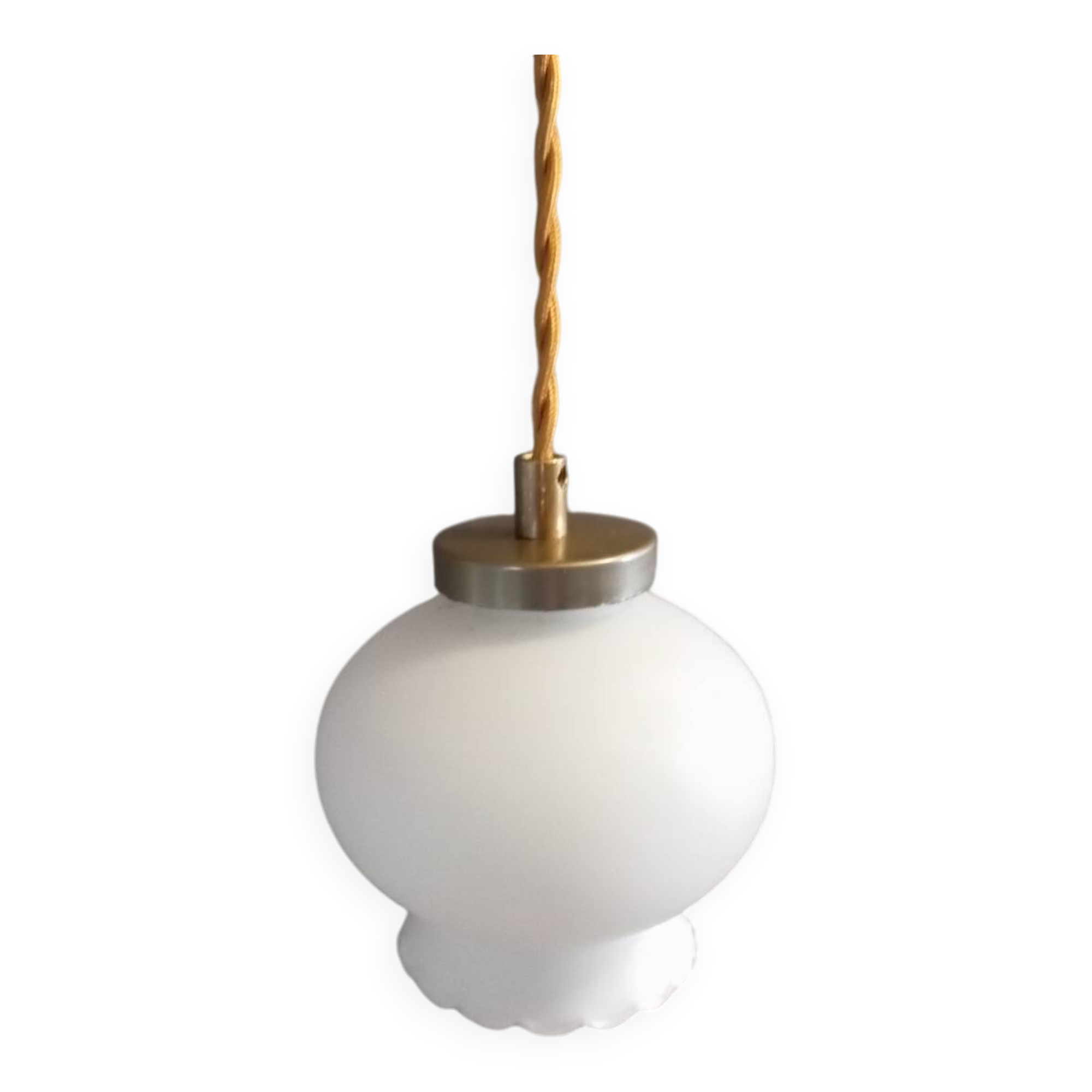 White opal curved glass hanging lamp, art deco style