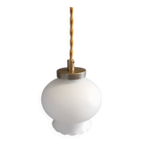 White opal curved glass hanging lamp, art deco style