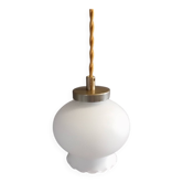 White opal curved glass hanging lamp, art deco style