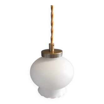 Suspension baladeuse verre cintré opalin blanc , style art déco