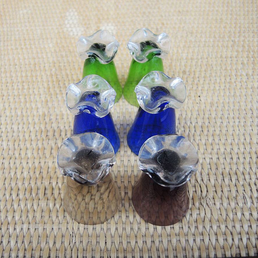 6 old coloured glass liqueur glasses