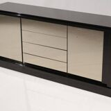 Roche Bobois sideboard black lacquer and mirror signed Paul Michel 80s