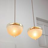 Mid-century Italian Brass and Glass Pendant Lamps, set of 2