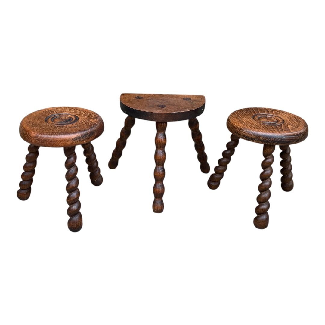 3 vintage turned wood stools