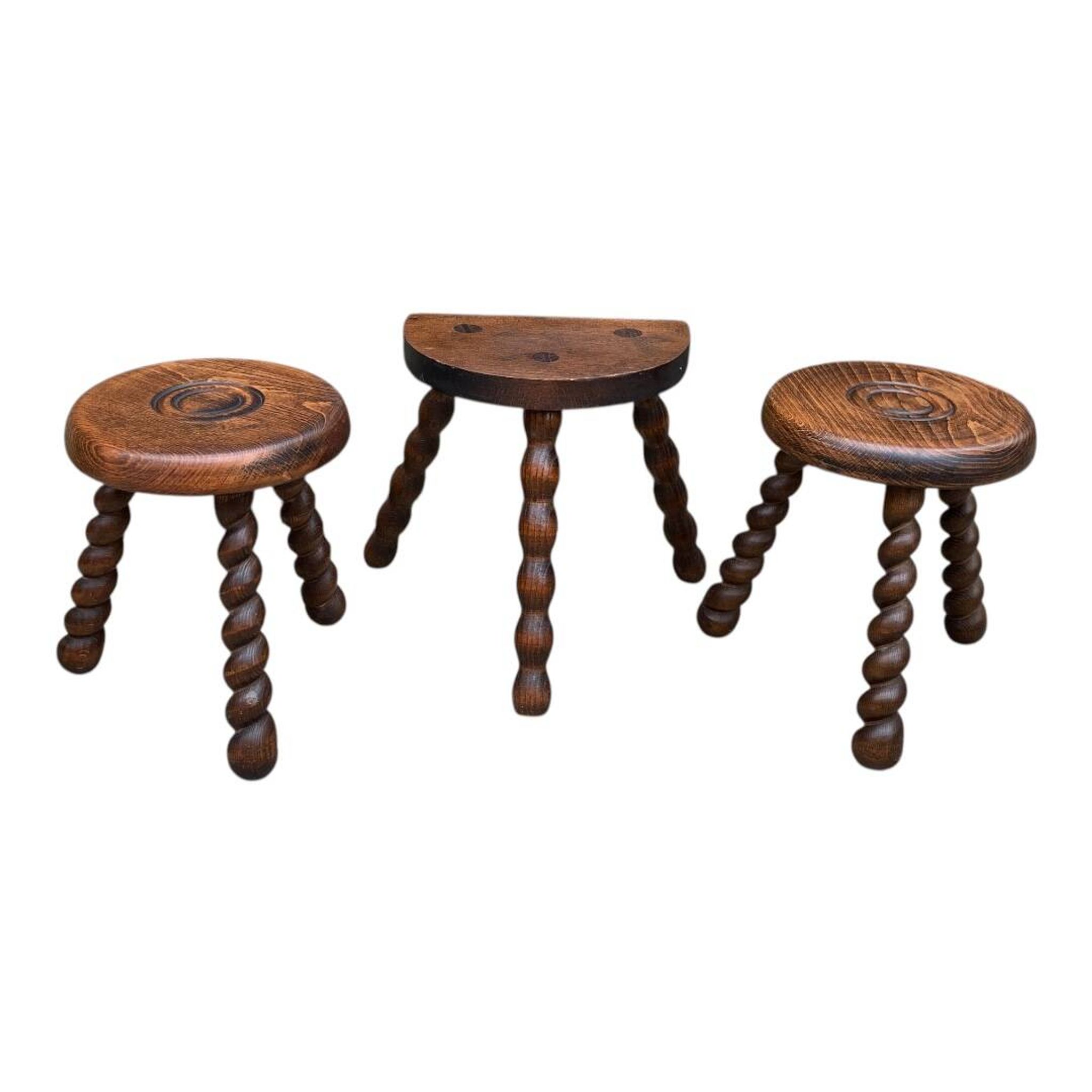 3 vintage turned wood stools