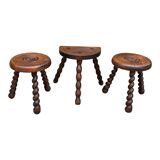 3 vintage turned wood stools