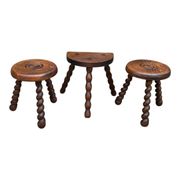 3 vintage turned wood stools