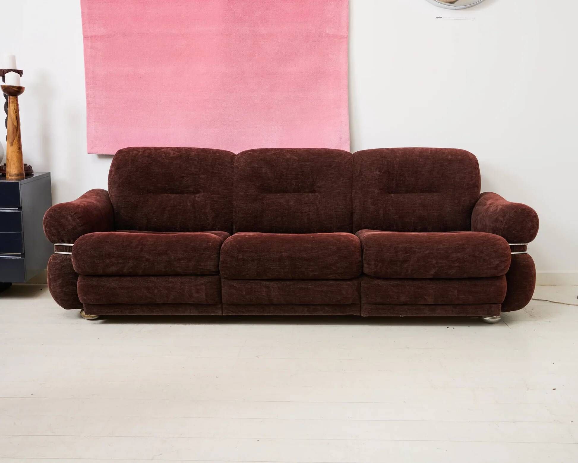 Brown velvet and chrome sofa, designed by Adriano Piazzesi, Italy, 1980s.