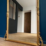 Antique mirror with pediments 141cm/80cm gilded with gold leaf, beveled ice