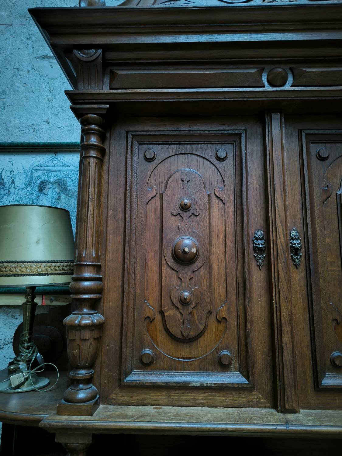 Two-part solid oak buffet circa 1880