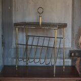 Magazine rack Vintage shelf, side table, brass magazine rack table