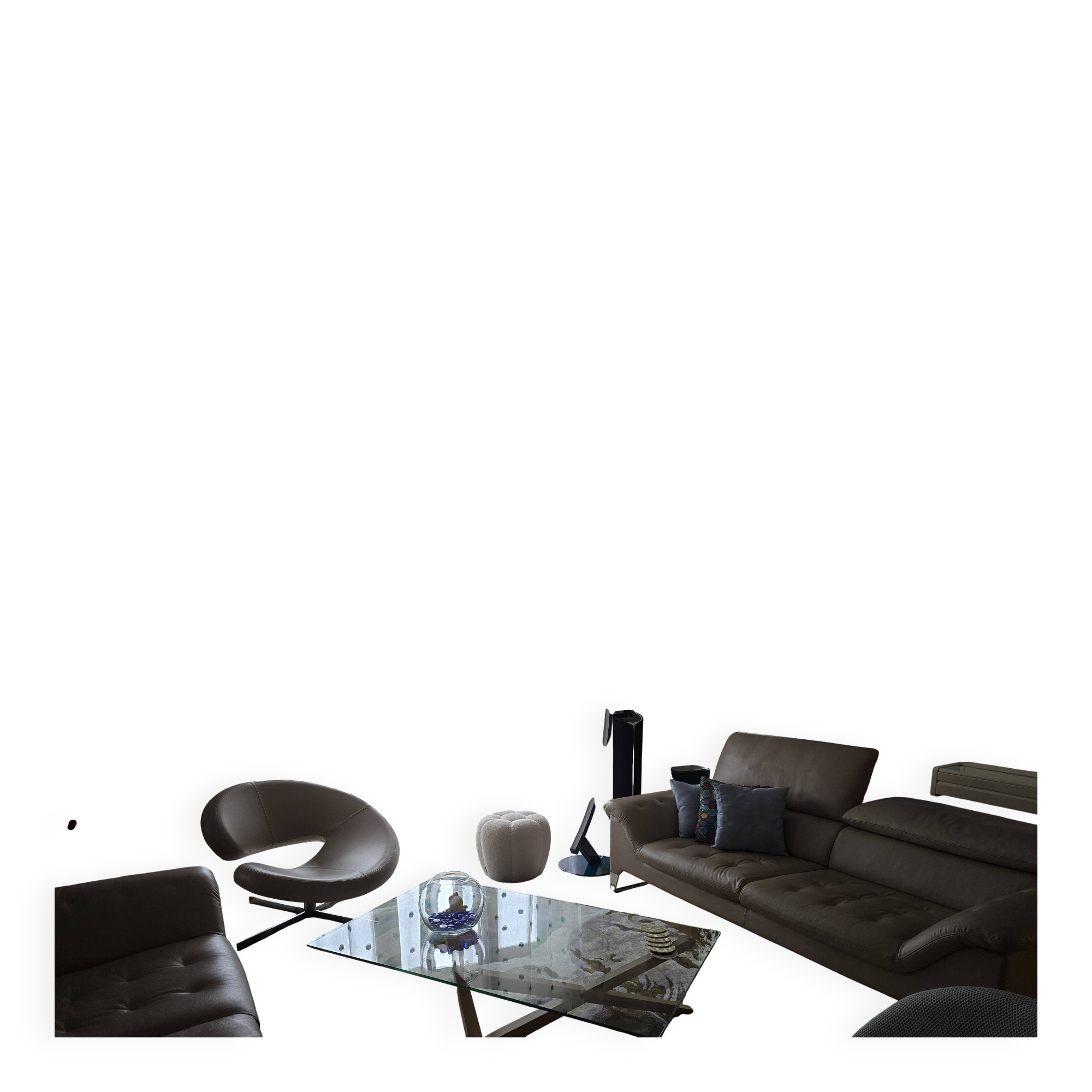 Roche Bobois leather living room set – 2 SCENARIO sofas + MOON armchair (2009)